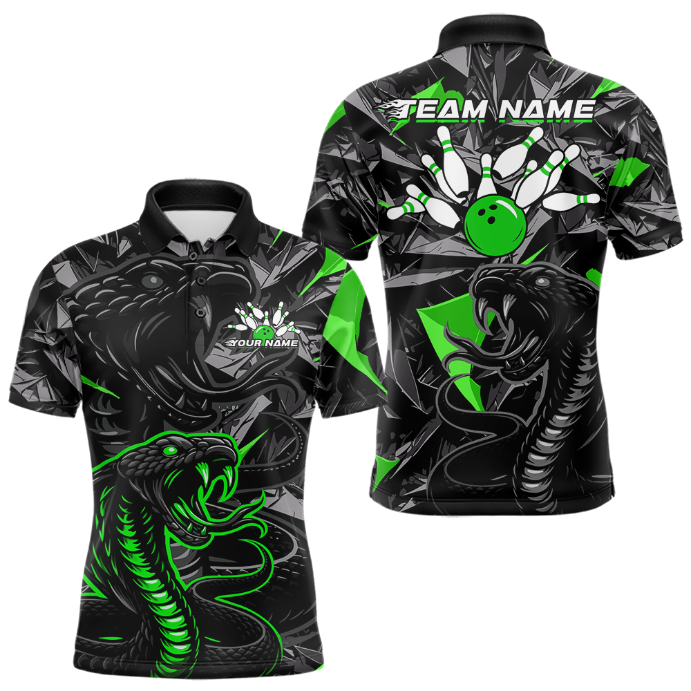 Custom Green Cobra Snake Bowling Jersey for Men Bowling Team Shirts Bowling Uniform Polo & 1/4 Zip HNT137