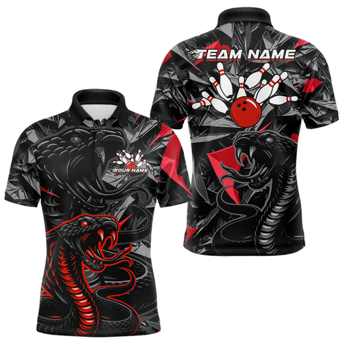 Custom Red Cobra Snake Bowling Jersey for Men Bowling Team Shirts Bowling Uniform Polo & 1/4 Zip HNT137
