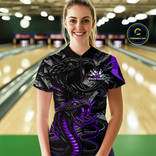 Load image into Gallery viewer, Custom Purple Cobra Snake Bowling Jersey for Women Bowling Team Shirts Polo &amp; 1/4 Zip HNT137
