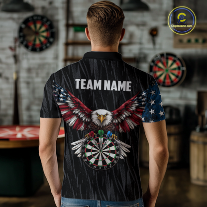 Custom US Flag Eagle Dart Shirts for Men Darts Team Jerseys Dart Tournament Polo & 1/4 Zip NNT142