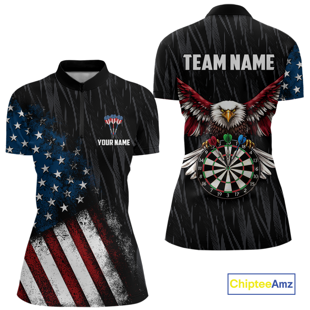 Custom US Flag Eagle Dart Shirts for Women Darts Team Jerseys Dart Tournament Polo & 1/4 Zip NNT142
