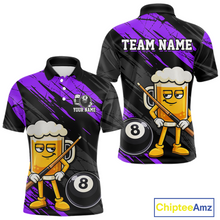 Load image into Gallery viewer, Custom Funny Purple Beer 8 Ball Pool Men Billiard Polo &amp; 1/4 Zip, Billiard Shirt, Billiard Team Jerseys NNT146