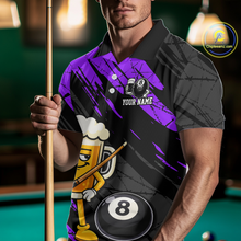 Load image into Gallery viewer, Custom Funny Purple Beer 8 Ball Pool Men Billiard Polo &amp; 1/4 Zip, Billiard Shirt, Billiard Team Jerseys NNT146