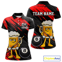 Load image into Gallery viewer, Custom Funny Red Beer 8 Ball Pool Women Billiard Polo &amp; 1/4 Zip, Billiard Shirt, Billiard Team Jerseys NNT146