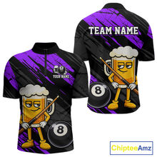 Load image into Gallery viewer, Custom Funny Purple Beer 8 Ball Pool Men Billiard Polo &amp; 1/4 Zip, Billiard Shirt, Billiard Team Jerseys NNT146