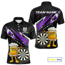 Load image into Gallery viewer, Custom Purple Funny Beer Dart Shirts for Men Darts Team Jerseys Dart Tournament Polo &amp; 1/4 Zip NNT139