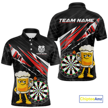 Load image into Gallery viewer, Custom Red Funny Beer Dart Shirts for Men Darts Team Jerseys Dart Tournament Polo &amp; 1/4 Zip NNT139