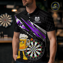 Load image into Gallery viewer, Custom Purple Funny Beer Dart Shirts for Men Darts Team Jerseys Dart Tournament Polo &amp; 1/4 Zip NNT139