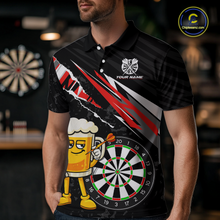 Load image into Gallery viewer, Custom Red Funny Beer Dart Shirts for Men Darts Team Jerseys Dart Tournament Polo &amp; 1/4 Zip NNT139