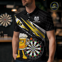 Load image into Gallery viewer, Custom Yellow Funny Beer Dart Shirts for Men Darts Team Jerseys Dart Tournament Polo &amp; 1/4 Zip NNT139