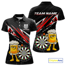 Load image into Gallery viewer, Custom Red Funny Beer Dart Shirts for Women Darts Team Jerseys Dart Tournament Polo &amp; 1/4 Zip NNT139