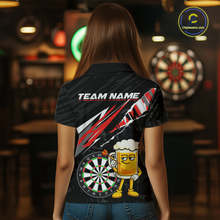 Load image into Gallery viewer, Custom Red Funny Beer Dart Shirts for Women Darts Team Jerseys Dart Tournament Polo &amp; 1/4 Zip NNT139