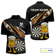 Load image into Gallery viewer, Custom Orange Funny Beer Dart Shirts for Men Darts Team Jerseys Dart Tournament Polo &amp; 1/4 Zip NNT139
