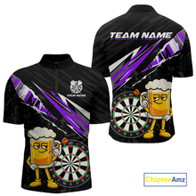 Load image into Gallery viewer, Custom Purple Funny Beer Dart Shirts for Men Darts Team Jerseys Dart Tournament Polo &amp; 1/4 Zip NNT139