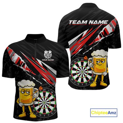 Custom Red Funny Beer Dart Shirts for Men Darts Team Jerseys Dart Tournament Polo & 1/4 Zip NNT139