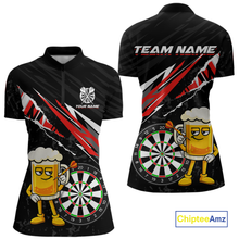Load image into Gallery viewer, Custom Red Funny Beer Dart Shirts for Women Darts Team Jerseys Dart Tournament Polo &amp; 1/4 Zip NNT139