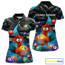 Load image into Gallery viewer, Custom Funny Turquoise Chicken 9 Ball Pool Billiard Shirt for Women Polo &amp; 1/4 Zip, Billiard Team Jerseys NNT157