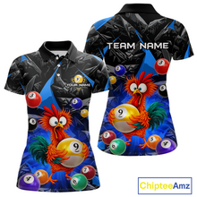 Load image into Gallery viewer, Custom Funny Blue Chicken 9 Ball Pool Billiard Shirt for Women Polo &amp; 1/4 Zip, Billiard Team Jerseys NNT157