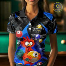 Load image into Gallery viewer, Custom Funny Blue Chicken 9 Ball Pool Billiard Shirt for Women Polo &amp; 1/4 Zip, Billiard Team Jerseys NNT157