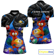 Load image into Gallery viewer, Custom Funny Blue Chicken 9 Ball Pool Billiard Shirt for Women Polo &amp; 1/4 Zip, Billiard Team Jerseys NNT157