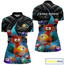 Load image into Gallery viewer, Custom Funny Turquoise Chicken 9 Ball Pool Billiard Shirt for Women Polo &amp; 1/4 Zip, Billiard Team Jerseys NNT157