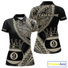 Load image into Gallery viewer, Custom Black and Gold Tribal 9 Ball Pool Billiard Shirt for Women Billiard League  Polo &amp; 1/4 Zip NNT155
