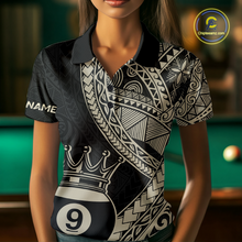 Load image into Gallery viewer, Custom Black and Gold Tribal 9 Ball Pool Billiard Shirt for Women Billiard League  Polo &amp; 1/4 Zip NNT155