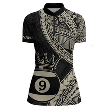 Load image into Gallery viewer, Custom Black and Gold Tribal 9 Ball Pool Billiard Shirt for Women Billiard League  Polo &amp; 1/4 Zip NNT155