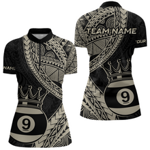 Load image into Gallery viewer, Custom Black and Gold Tribal 9 Ball Pool Billiard Shirt for Women Billiard League  Polo &amp; 1/4 Zip NNT155