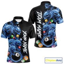 Load image into Gallery viewer, Custom Blue Flame Skull 8 Ball Pool Billiard Shirt for Men Polo &amp; 1/4 Zip, Billiard Team Jerseys NNT160