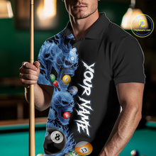 Load image into Gallery viewer, Custom Blue Flame Skull 8 Ball Pool Billiard Shirt for Men Polo &amp; 1/4 Zip, Billiard Team Jerseys NNT160