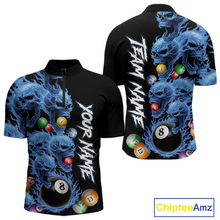 Load image into Gallery viewer, Custom Blue Flame Skull 8 Ball Pool Billiard Shirt for Men Polo &amp; 1/4 Zip, Billiard Team Jerseys NNT160