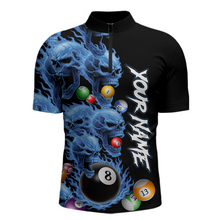 Load image into Gallery viewer, Custom Blue Flame Skull 8 Ball Pool Billiard Shirt for Men Polo &amp; 1/4 Zip, Billiard Team Jerseys NNT160
