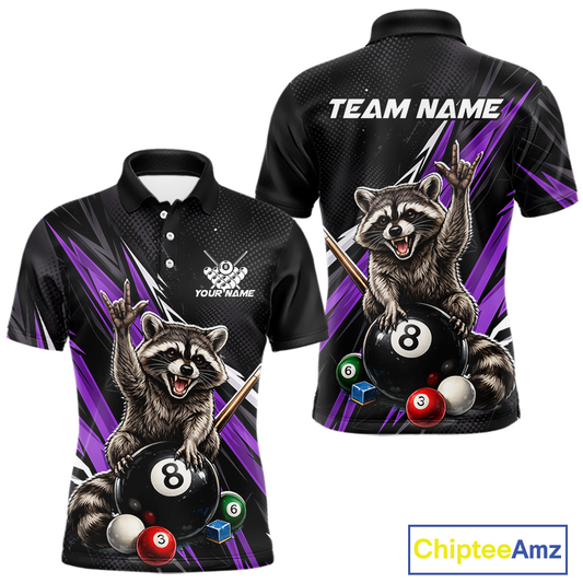 Custom Purple Funny Raccoon 8 Ball Billiard Shirt for Men Billiard Team Jersey Billiard League NNT191