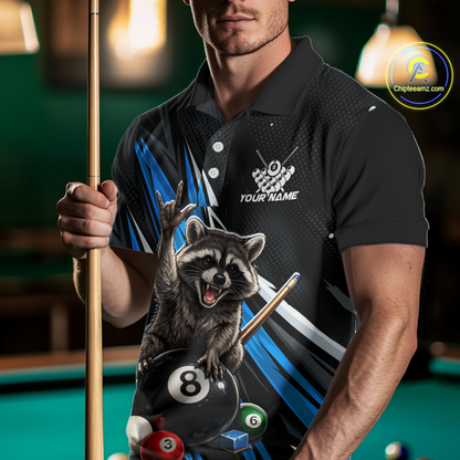 Custom Blue Funny Raccoon 8 Ball Billiard Shirt for Men Billiard Team Jersey Billiard League NNT191