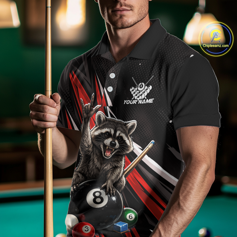 Custom Red Funny Raccoon 8 Ball Billiard Shirt for Men Billiard Team Jersey Billiard League NNT191