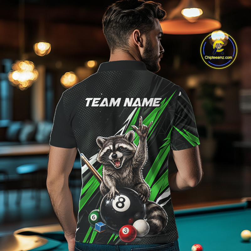 Custom Green Funny Raccoon 8 Ball Billiard Shirt for Men Billiard Team Jersey Billiard League NNT191