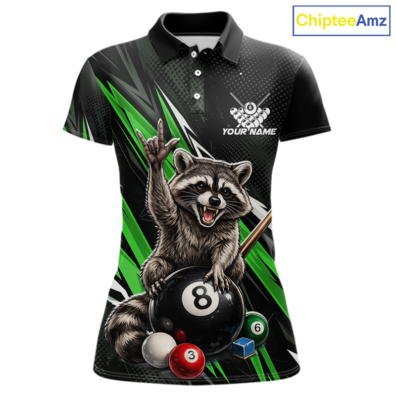 Custom Green Funny Raccoon 8 Ball Billiard Shirt for Women Billiard Team Jersey Billiard League NNT191