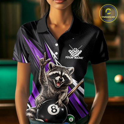 Custom Purple Funny Raccoon 8 Ball Billiard Shirt for Women Billiard Team Jersey Billiard League NNT191