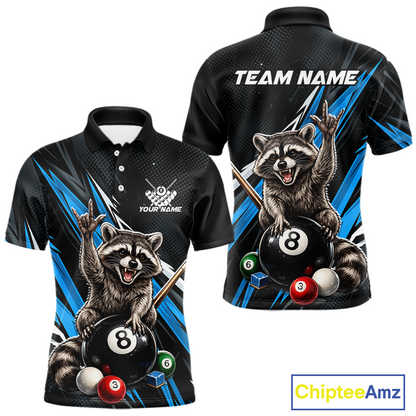 Custom Blue Funny Raccoon 8 Ball Billiard Shirt for Men Billiard Team Jersey Billiard League NNT191