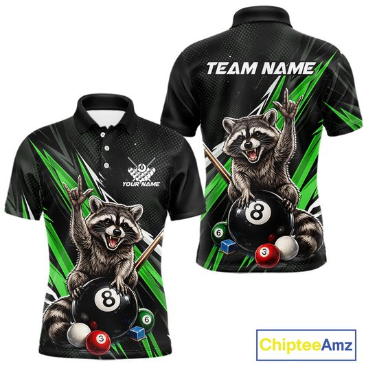 Custom Green Funny Raccoon 8 Ball Billiard Shirt for Men Billiard Team Jersey Billiard League NNT191
