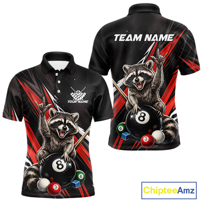 Custom Red Funny Raccoon 8 Ball Billiard Shirt for Men Billiard Team Jersey Billiard League NNT191