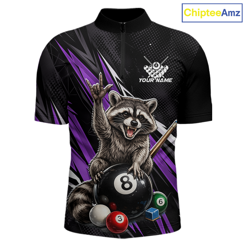 Custom Purple Funny Raccoon 8 Ball Billiard Shirt for Men Billiard Team Jersey Billiard League NNT191