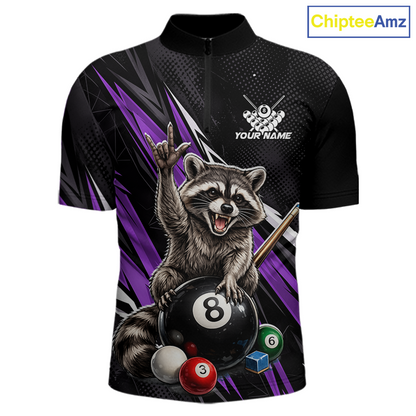 Custom Purple Funny Raccoon 8 Ball Billiard Shirt for Men Billiard Team Jersey Billiard League NNT191