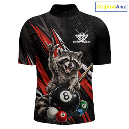 Custom Red Funny Raccoon 8 Ball Billiard Shirt for Men Billiard Team Jersey Billiard League NNT191