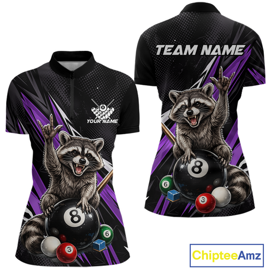 Custom Purple Funny Raccoon 8 Ball Billiard Shirt for Women Billiard Team Jersey Billiard League NNT191