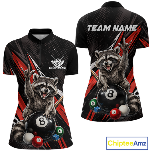 Custom Red Funny Raccoon 8 Ball Billiard Shirt for Women Billiard Team Jersey Billiard League NNT191