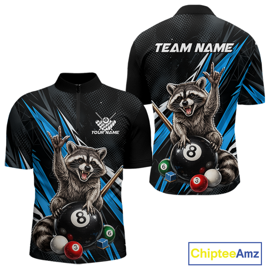 Custom Blue Funny Raccoon 8 Ball Billiard Shirt for Men Billiard Team Jersey Billiard League NNT191