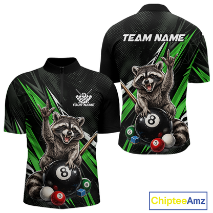 Custom Green Funny Raccoon 8 Ball Billiard Shirt for Men Billiard Team Jersey Billiard League NNT191