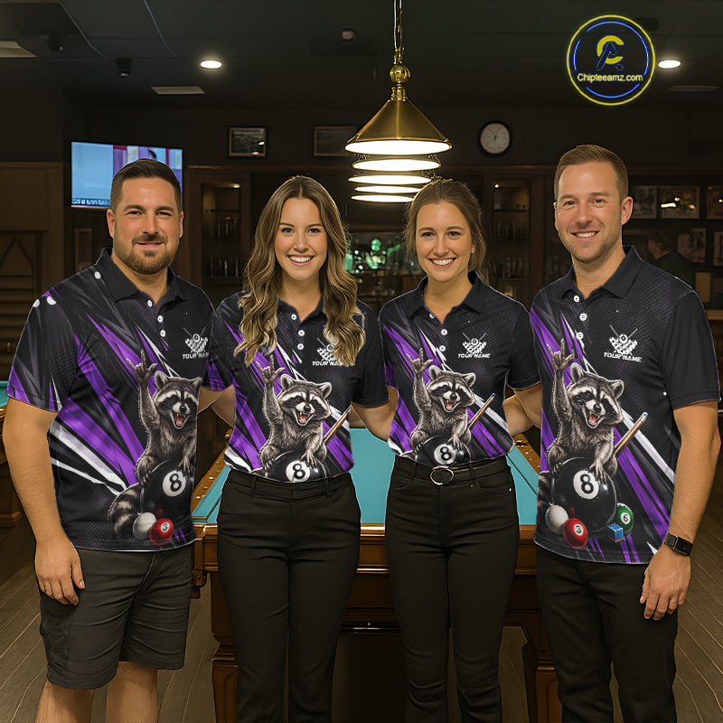 Custom Purple Funny Raccoon 8 Ball Billiard Shirt for Men Billiard Team Jersey Billiard League NNT191